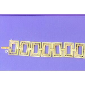 Vintage Trifari Chunky Bracelet Framed Panel Link 6.75"X 1.25" Brushed Gold Tone